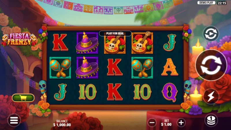 Fiesta Frenzy - Game screen na may reels at Mexican iconography